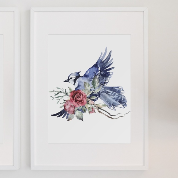 Watercolor Wall Art Blue Jay Illustration Print Poster Unframed - Picture 5 of 17